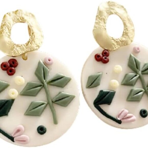 Ceramic clay dangle earrings - Picture 2 of 2